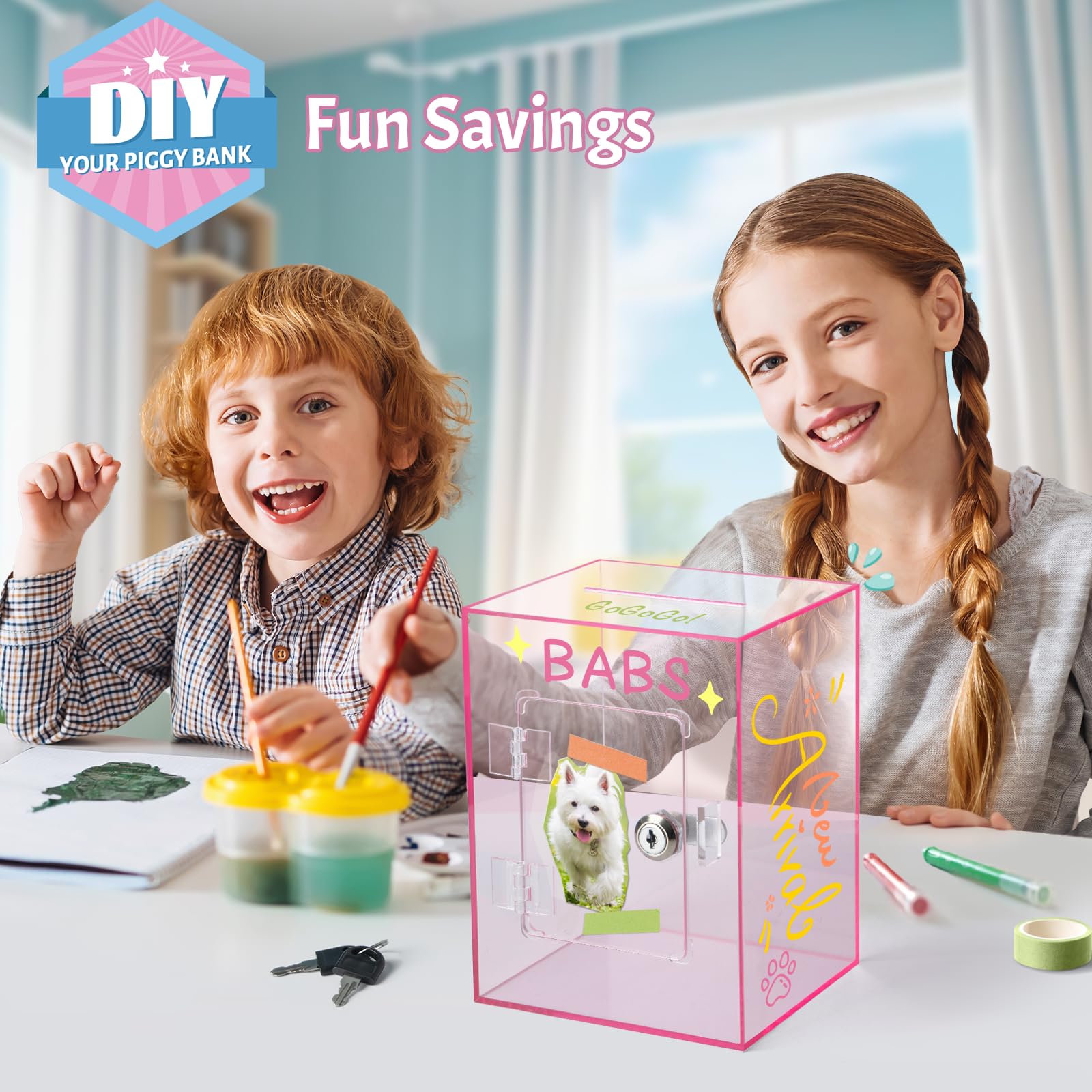 Kozsort pink clear piggy bank large capacity fits coins and folded bills