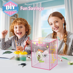 Kozsort pink clear piggy bank large capacity fits coins and folded bills