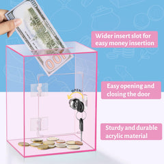 Kozsort pink clear piggy bank opened with key for easy access