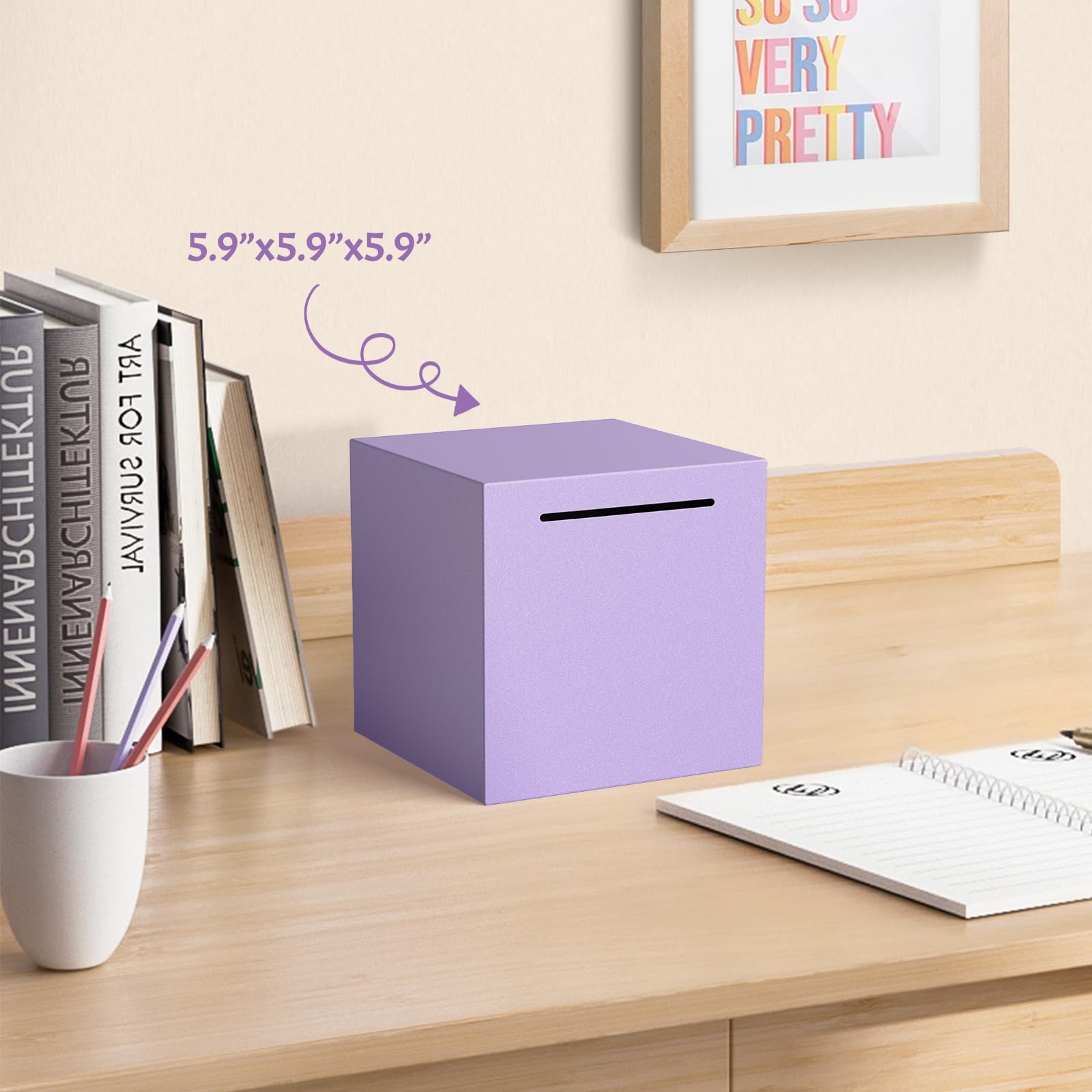 Kozsort purple piggy bank integrated into modern home decor