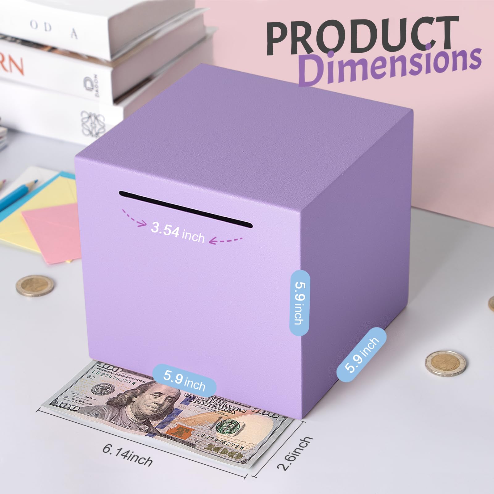 Kozsort stainless steel piggy bank closeup showing frosted purple finish