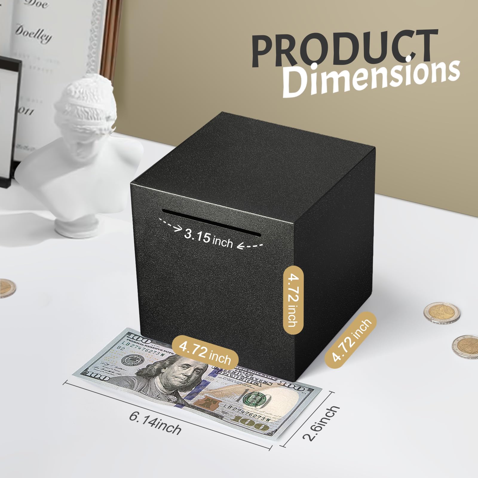 Kozsort stainless steel piggy bank with welded six sides shows durable construction