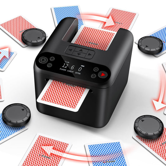 KPAW automatic card dealer front view showing compact design for easy home game nights.
