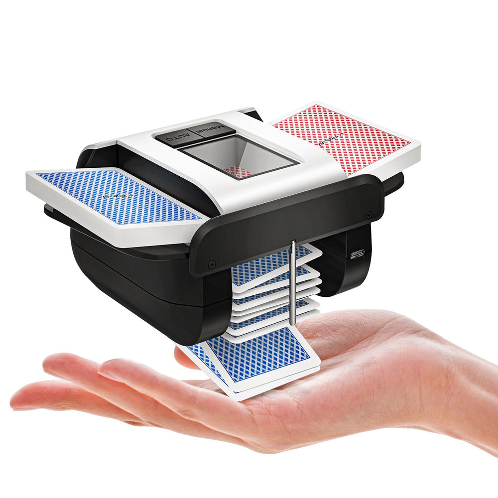 KPAW automatic card shuffler front view for quick one-press shuffles.