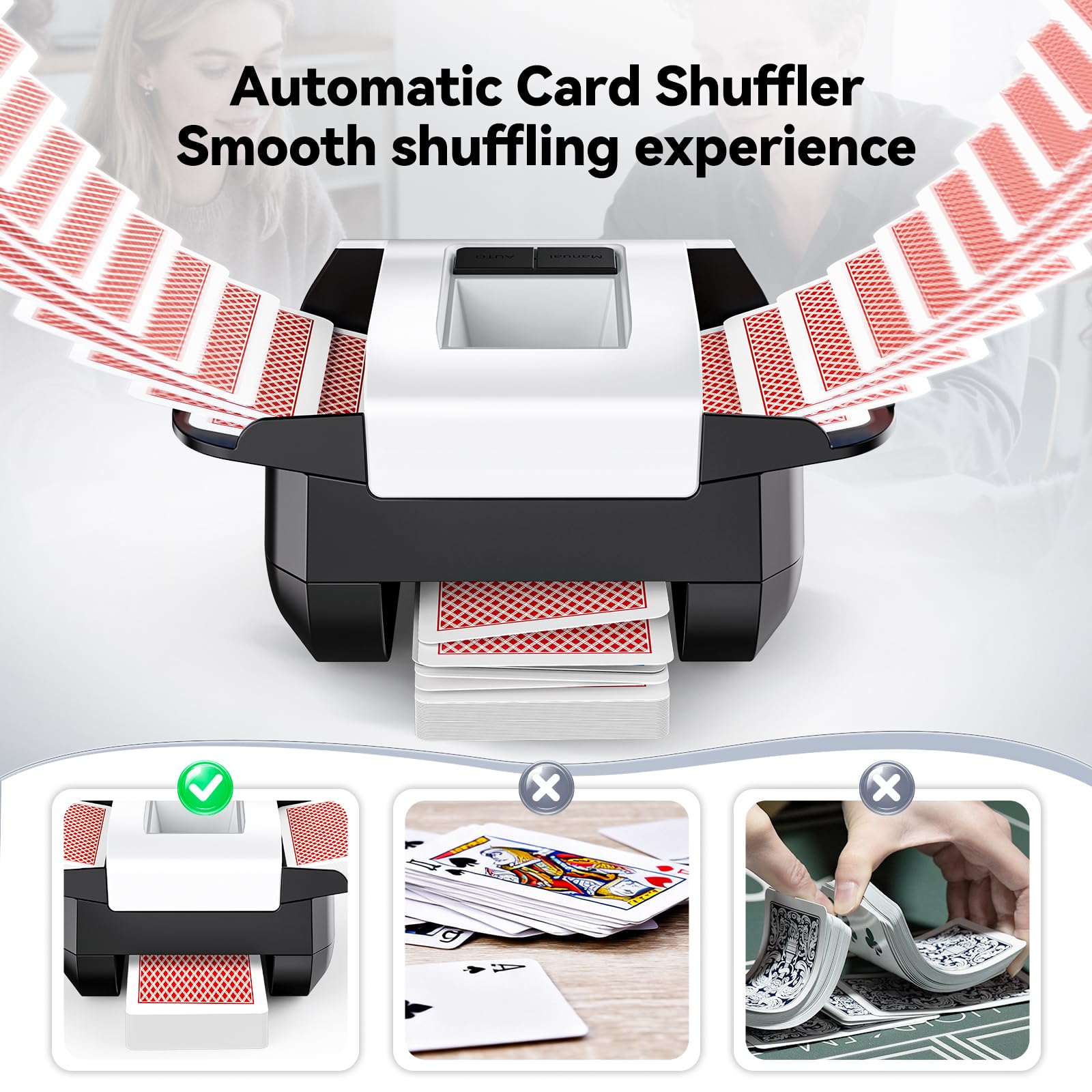 KPAW Card Shuffler compact size for easy packing at family game night.