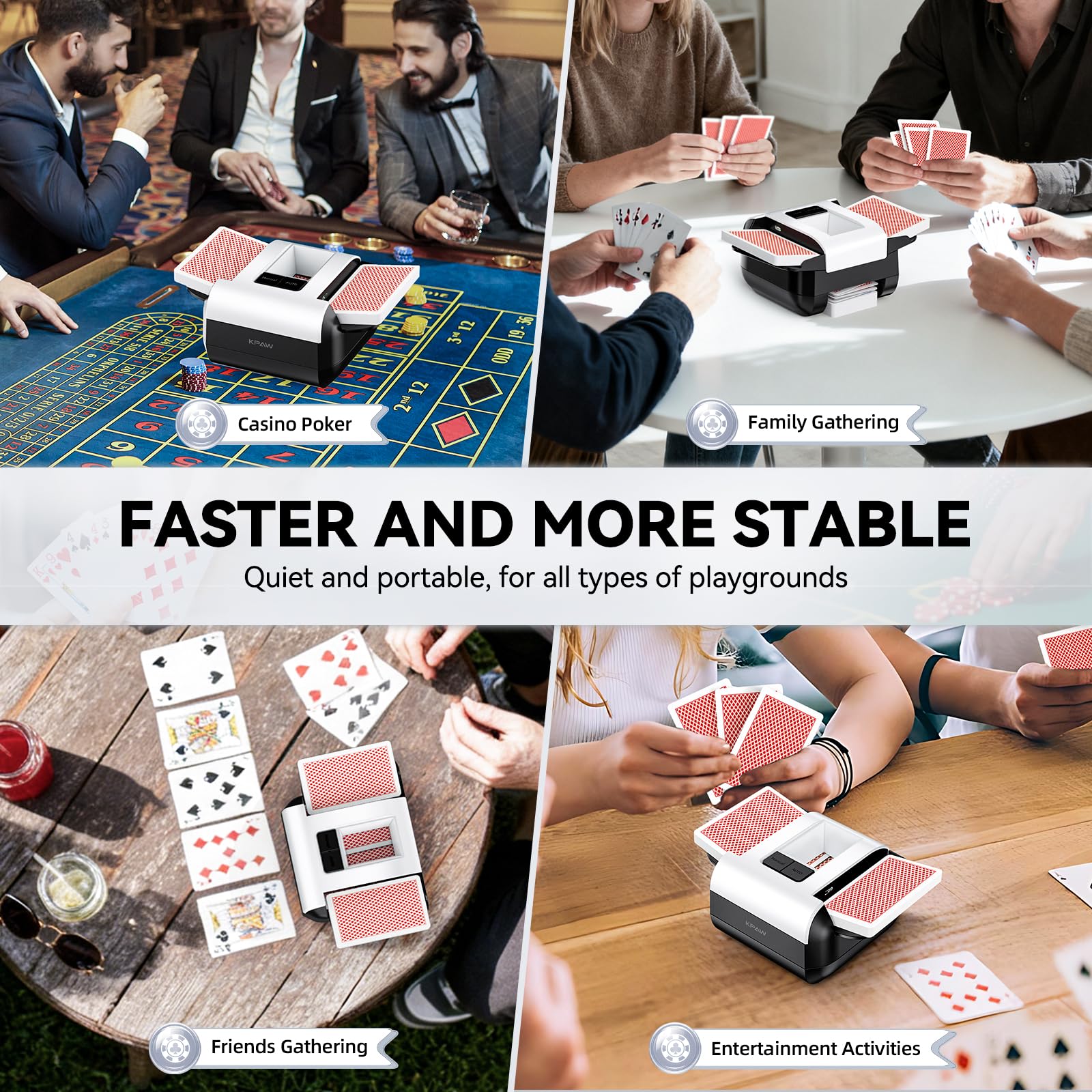 KPAW Card Shuffler USB C recharge port for quick power on the go.