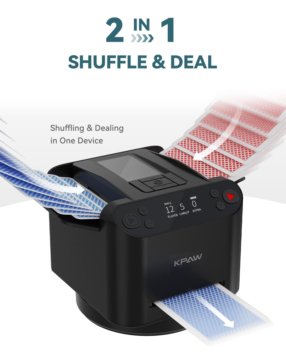 KPAW MAX 6 shuffler-dealer top panel highlights adjustable settings