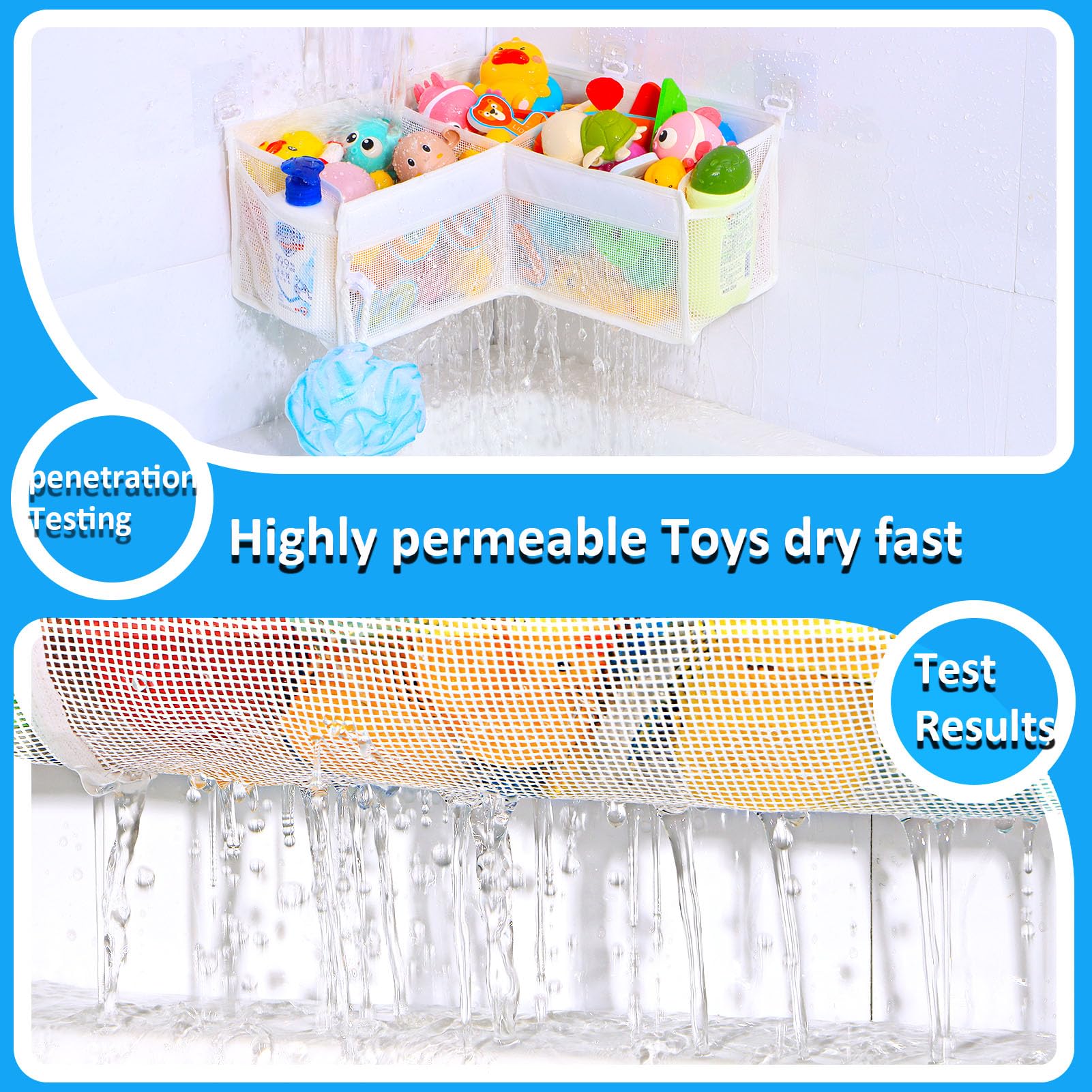 KPH Corner Bath Toy Organizer includes drain holes to promote quick drainage.