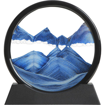 KPNUWN Moving Sand Art blue round glass calming desk display.