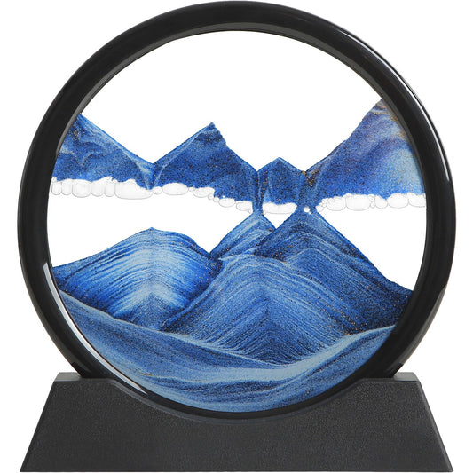 KPNUWN Moving Sand Art blue round glass calming desk display.