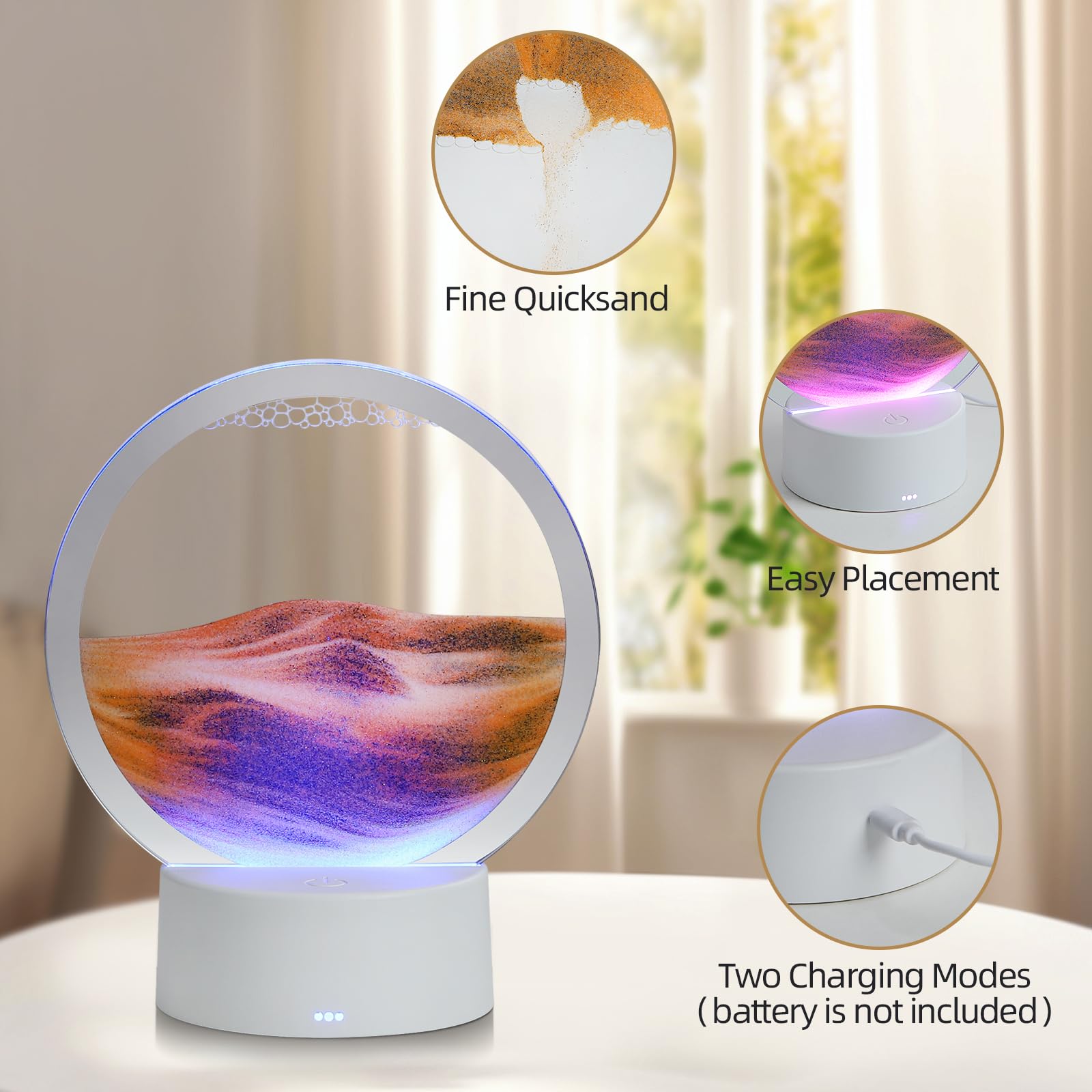 KPNUWN round glass sand art as a stylish orange desk centerpiece