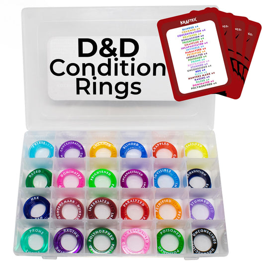 Kraftex DND condition rings laid out for quick spell tracking and organization.