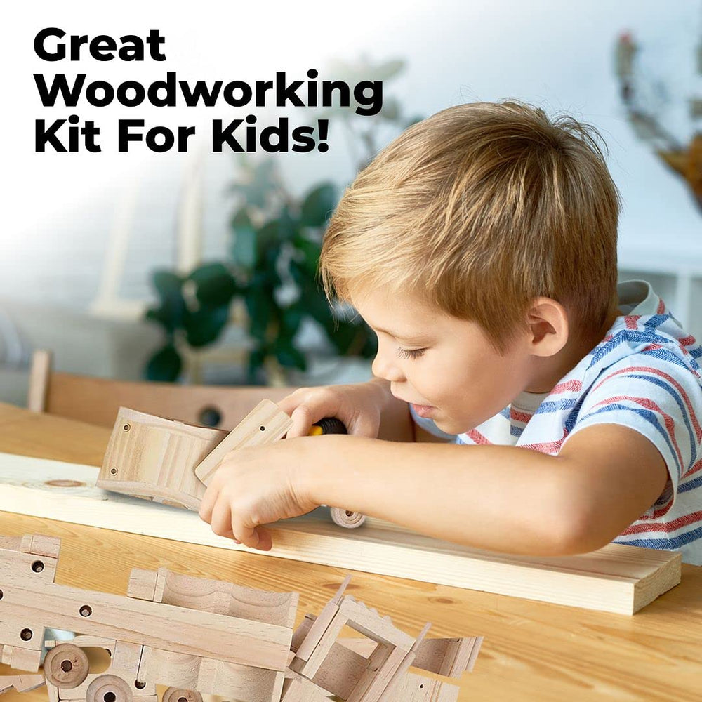 Kraftic woodworking toolkit with screwdriver and screws supports hands on building