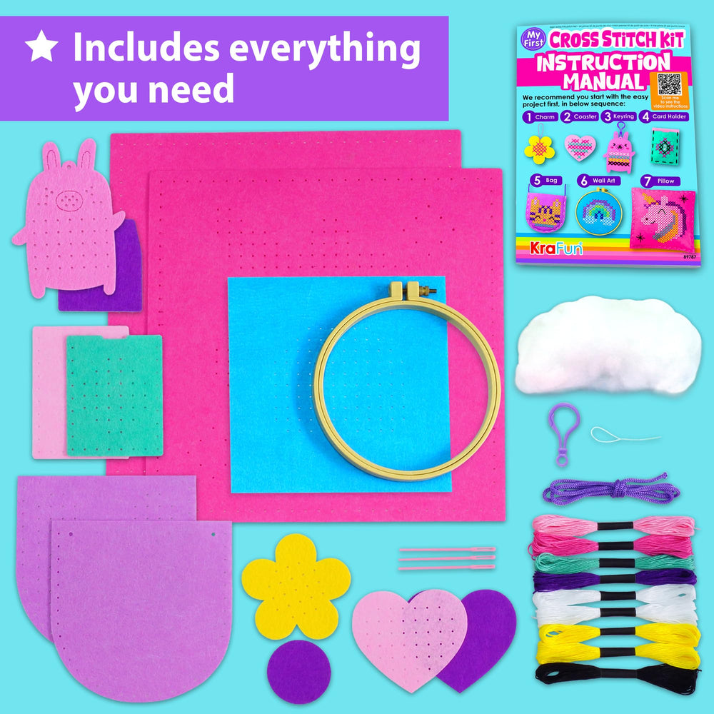 KRAFUN thread spools and color palette ready for kid-friendly projects