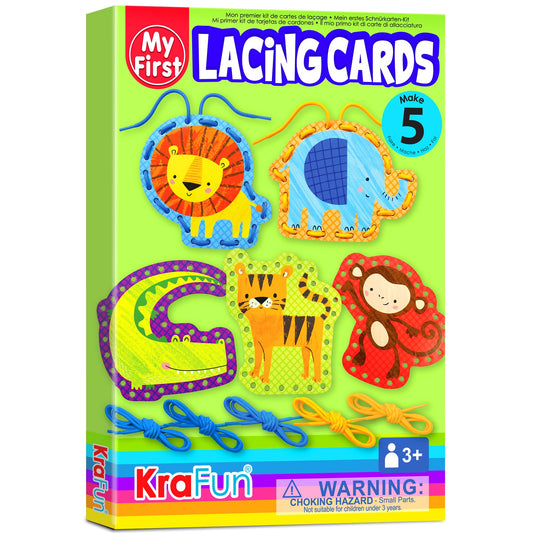 KRAFUN lacing card lion for fine motor skills and color matching.