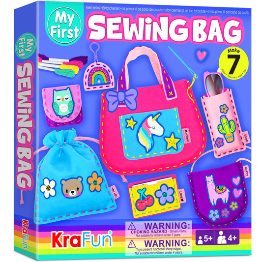 KRAFUN My First Sewing Bag Kit box; beginner-friendly setup for kids.