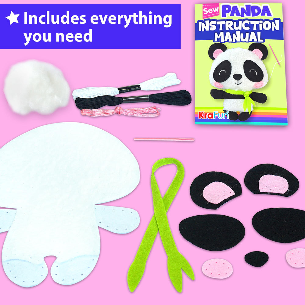 KRAFUN panda sewing kit close-up showing panda doll for beginner projects