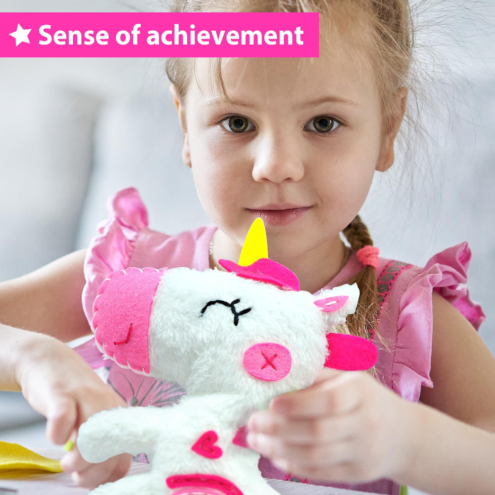 KRAFUN Prepunched holes and templates simplify kid-friendly stitching.