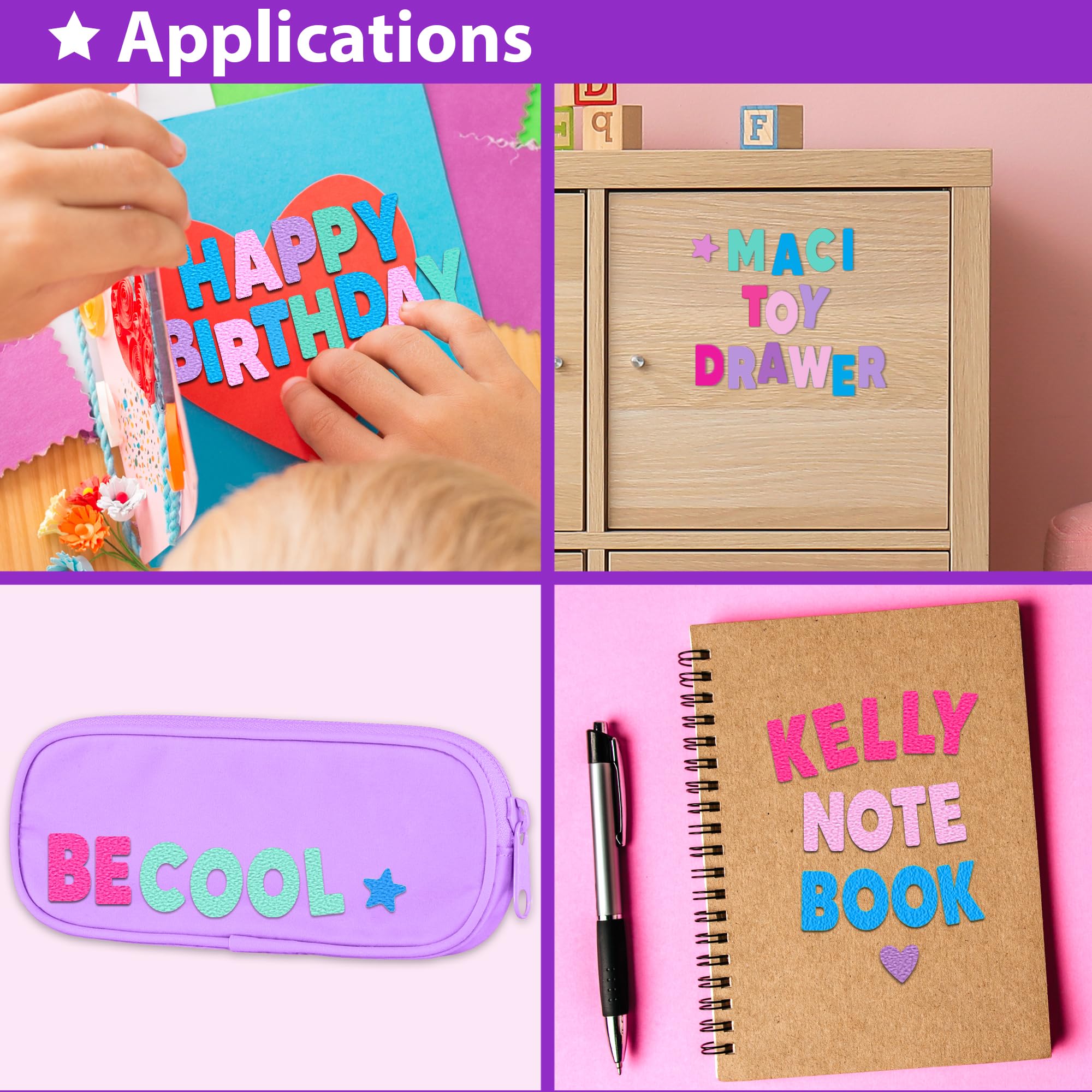 KRAFUN star shapes felt stickers adding vibrant texture to cards.