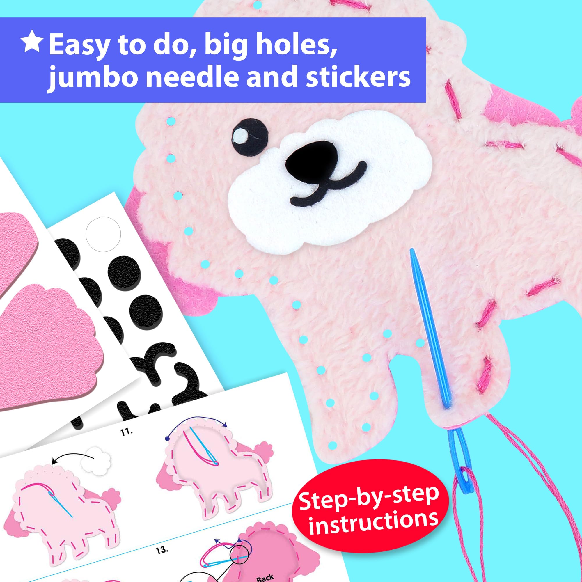 KRAFUN step-by-step instructions help kids learn visual methods for accurate stitching.