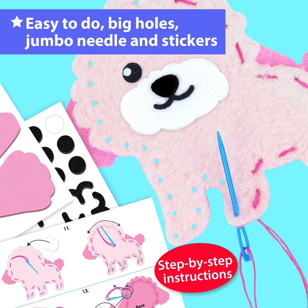 KRAFUN step-by-step instructions help kids learn visual methods for accurate stitching.