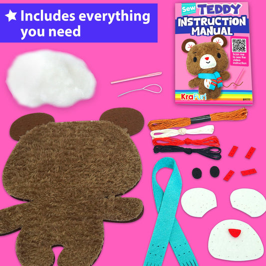 KRAFUN Teddy Doll sewing materials and tools for safe, hands-on learning.