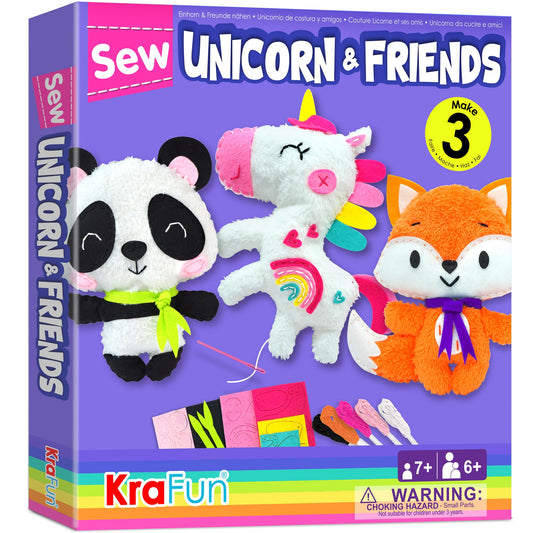 KRAFUN Unicorn sewing kit box, ideal starter project for young crafters.