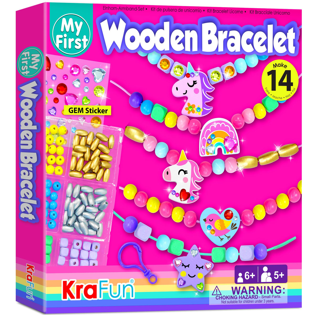 KRAFUN Unicorn Bracelet Kit components arranged for kids, encouraging hands-on crafting and imaginative play.