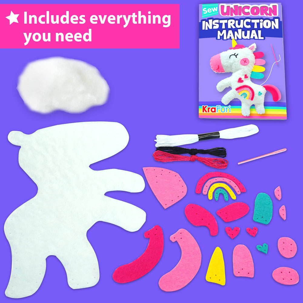 KRAFUN Unicorn Doll Sewing Tools ready for young makers to start crafting.