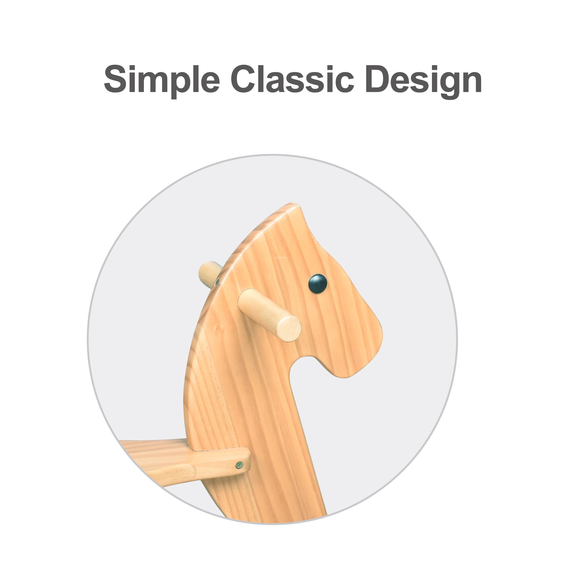 KRAND rocking horse backrest safety supports comfortable, secure rides for kids.