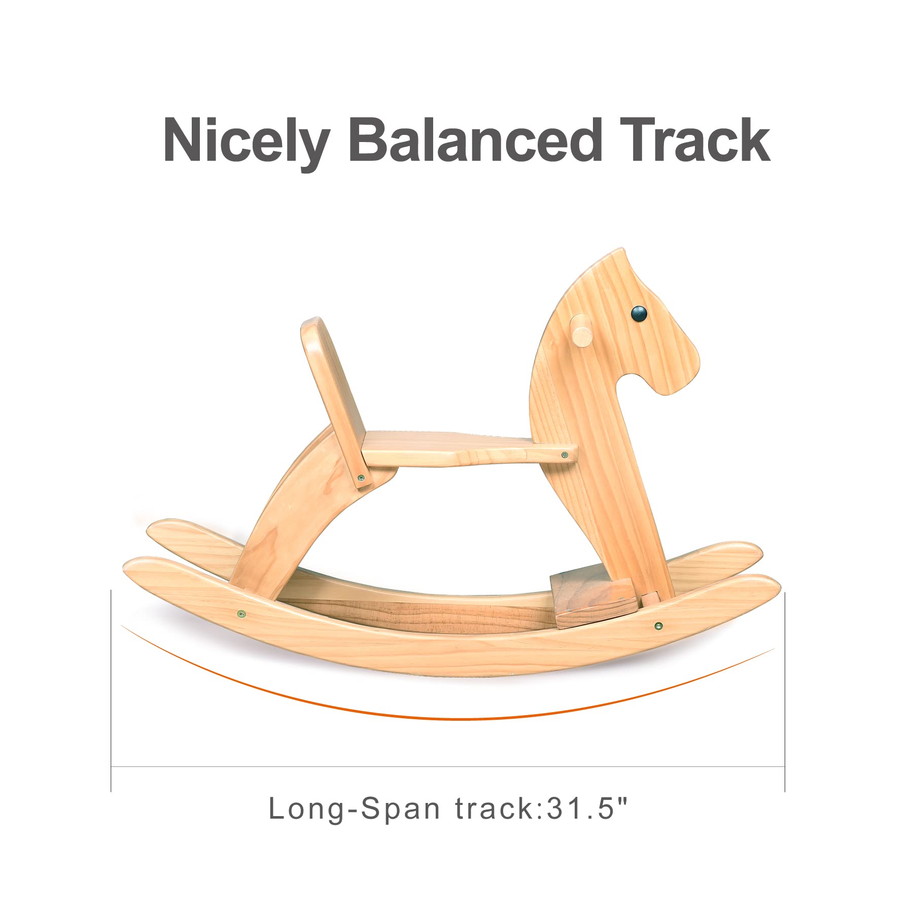 KRAND rocking horse eco-friendly varnish close-up emphasizes natural finish and kid-friendly materials.