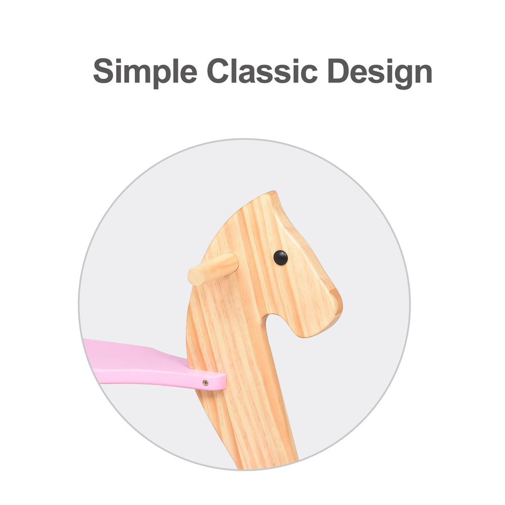 KRAND wooden rocking horse pink smooth-edges shows polished safety details.