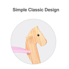 KRAND wooden rocking horse pink smooth-edges shows polished safety details.