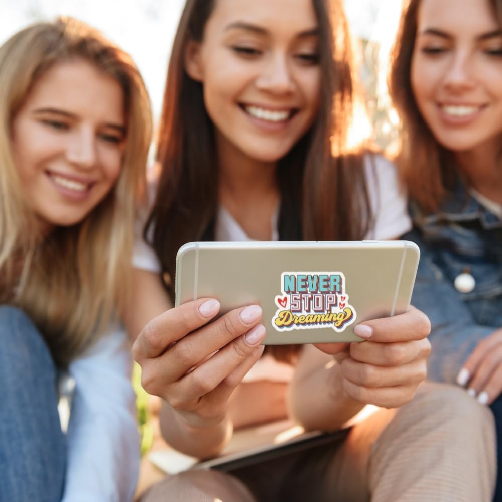 Krazy4K motivational stickers featuring bold colors ideal for decorating laptops and phones.