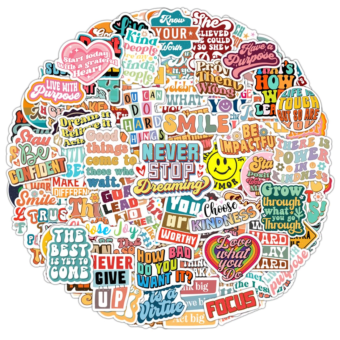 Krazy4K motivational stickers variety quotes in vibrant colors for daily inspiration.