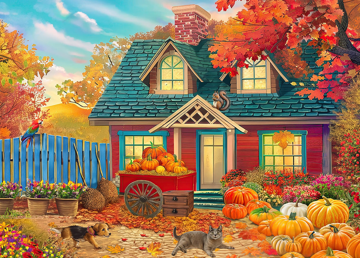 Kribin autumn pumpkin harvest puzzle view with pumpkins, ideal for cozy family puzzle time