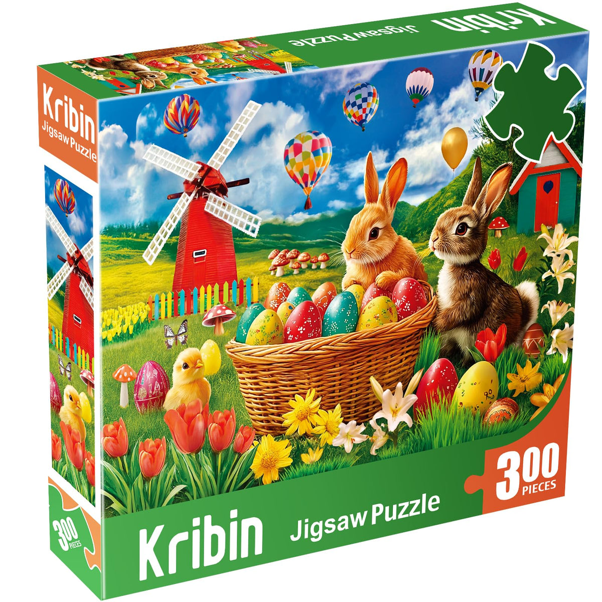 Kribin Easter puzzle with eggs and bunny scene, ideal family activity.