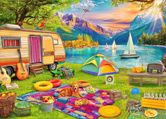 Kribin 300-piece puzzle lakeside scene promotes family bonding during cozy evenings