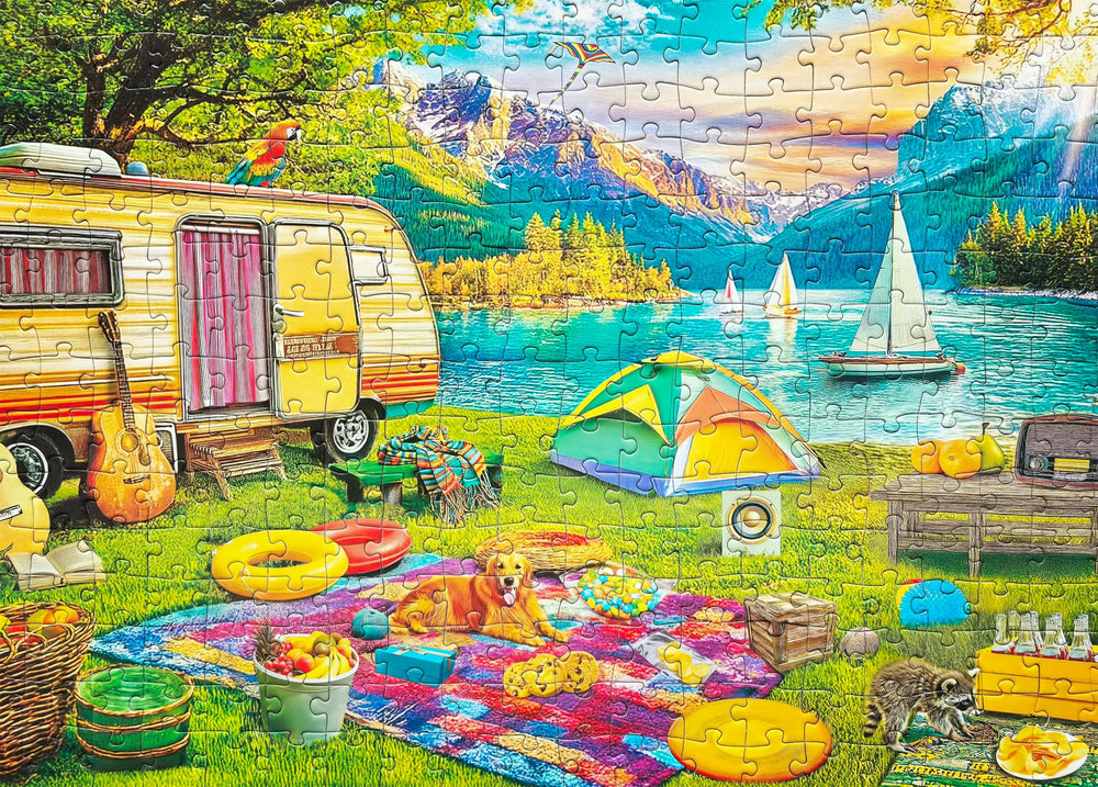 Kribin lake camping 300-piece puzzle campfire focus supports relaxed leisure time