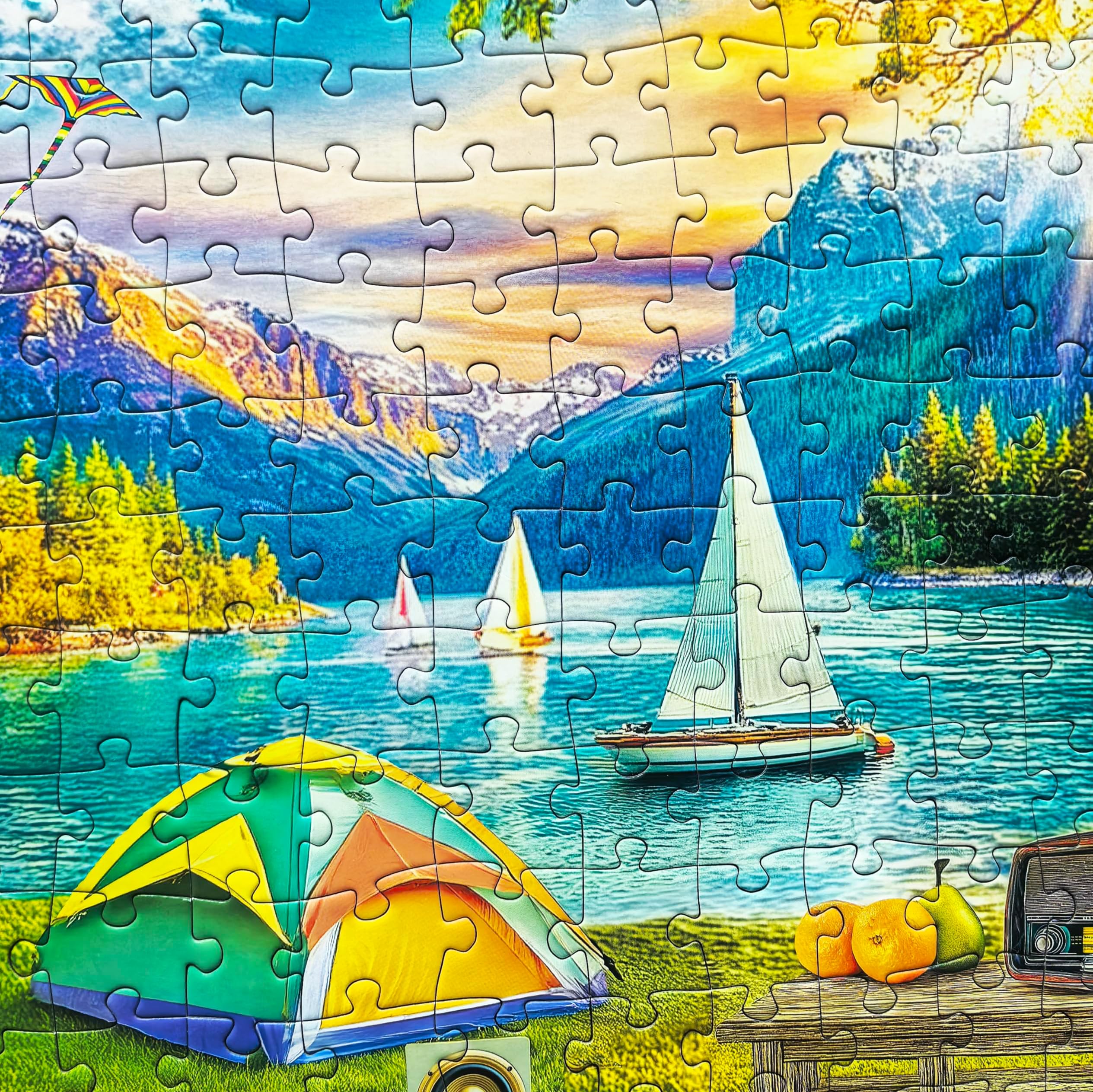 Kribin 300-piece puzzle with dogs by the lake invites gentle play
