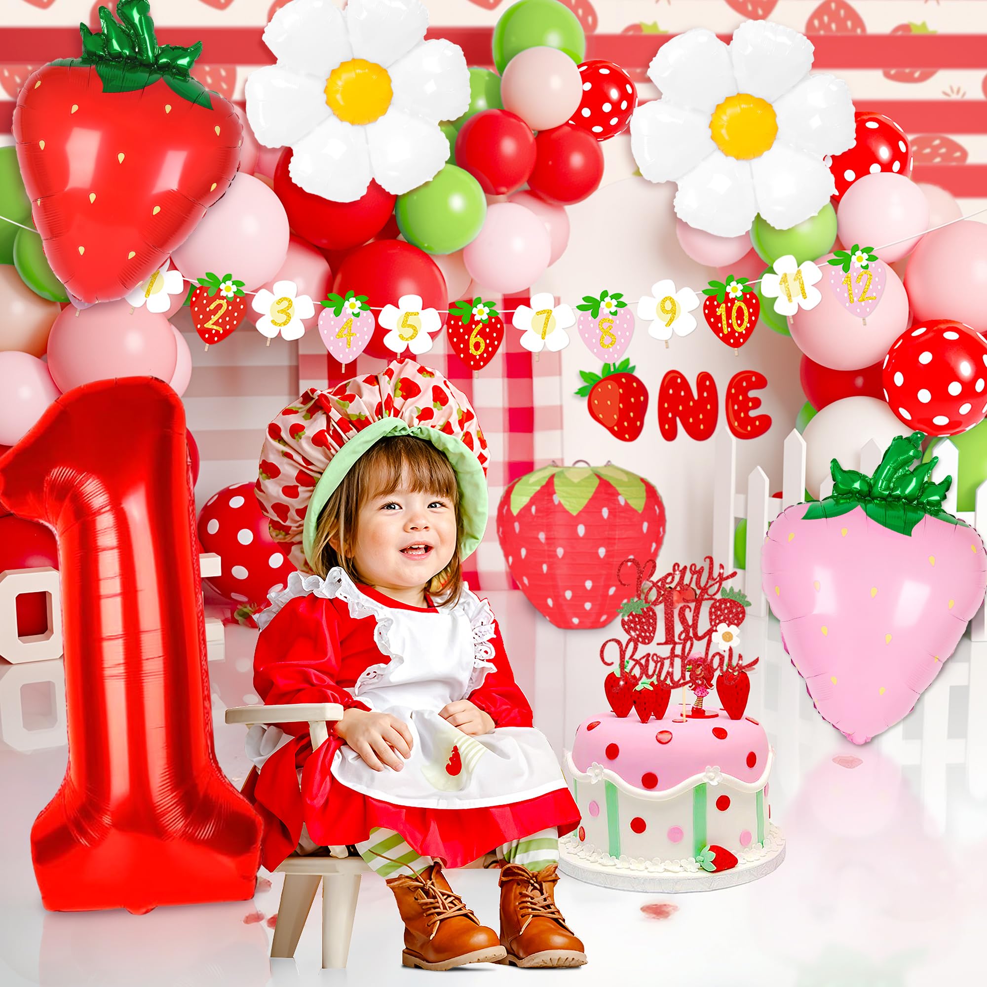 Kriyokiaa highchair banner strawberry theme enhances cute first-birthday moments.