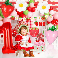 Kriyokiaa highchair banner strawberry theme enhances cute first-birthday moments.