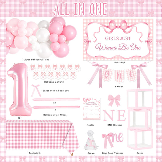 Kriyokiaa soft pink and white bow theme backdrop enhances the party look.