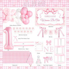 Kriyokiaa soft pink and white bow theme backdrop enhances the party look.