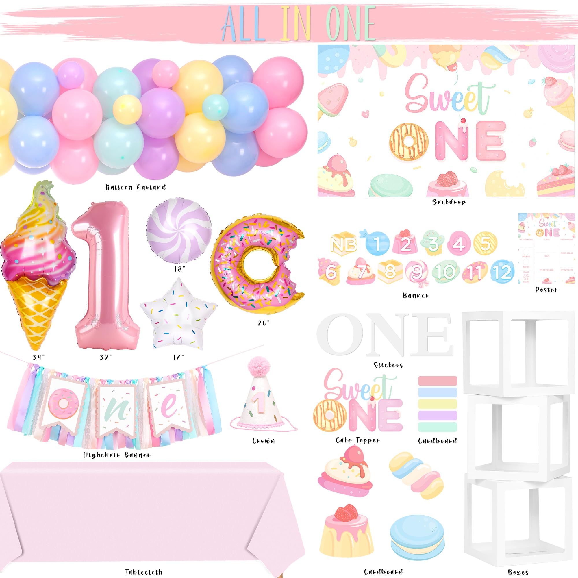 Kriyokiaa Sweet One balloon arch with colorful latex balloons for festive decorating.
