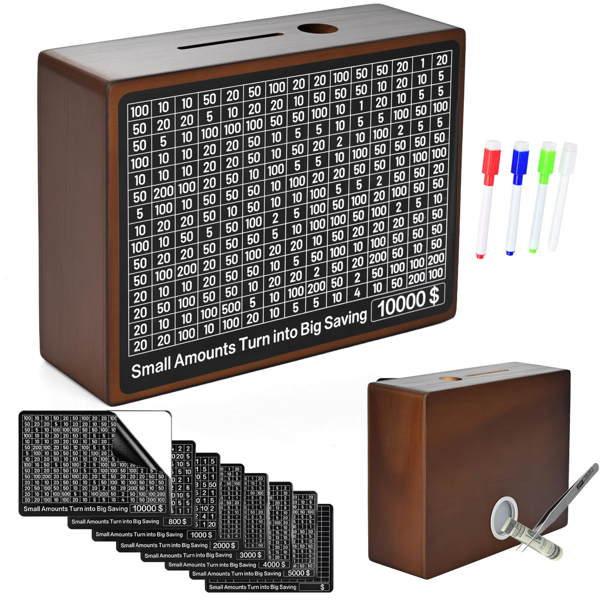 krlladetiy 10000 Savings Box full view shows durable wood for family goal tracking