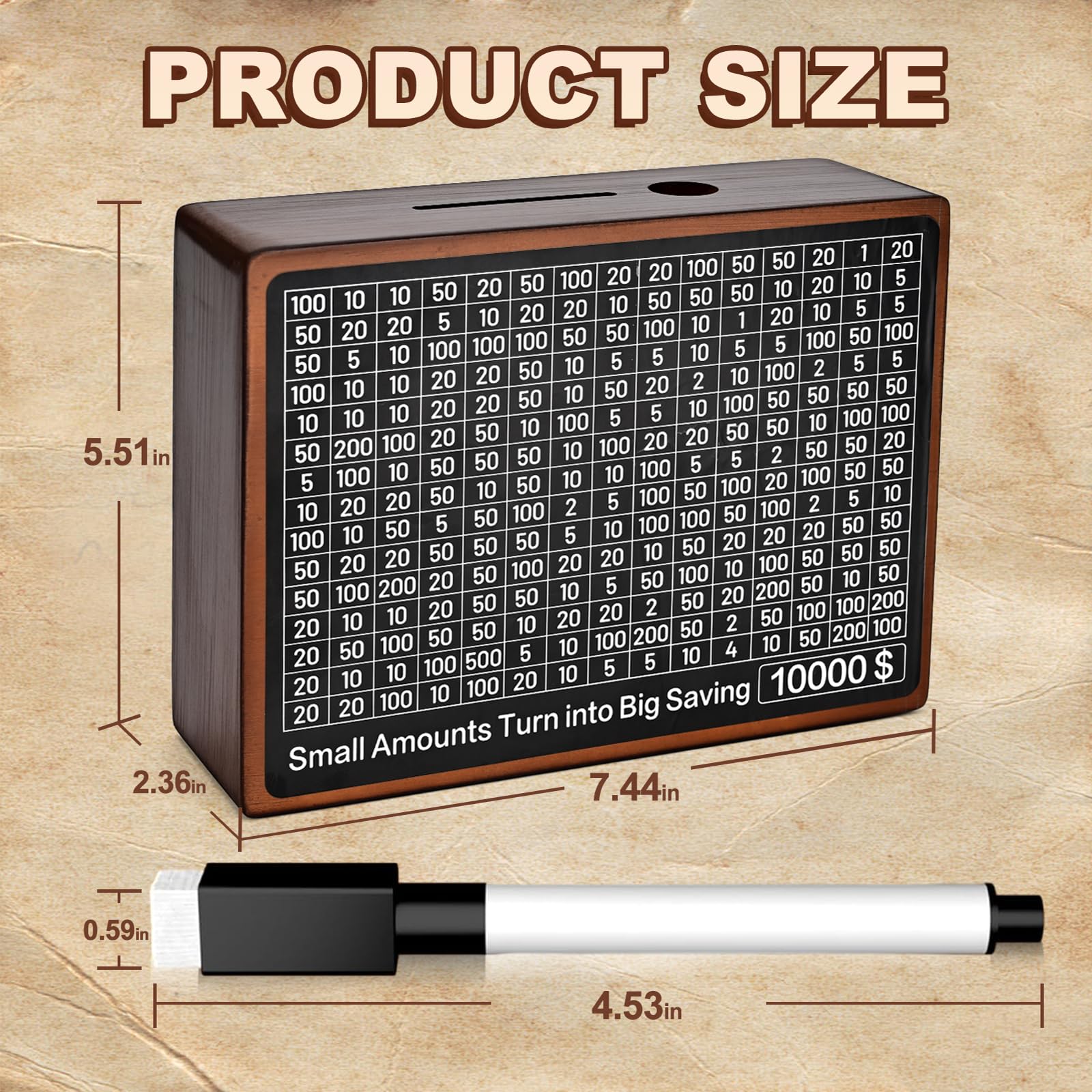 krlladetiy wooden savings box panel closeup highlights milestone markers for progress
