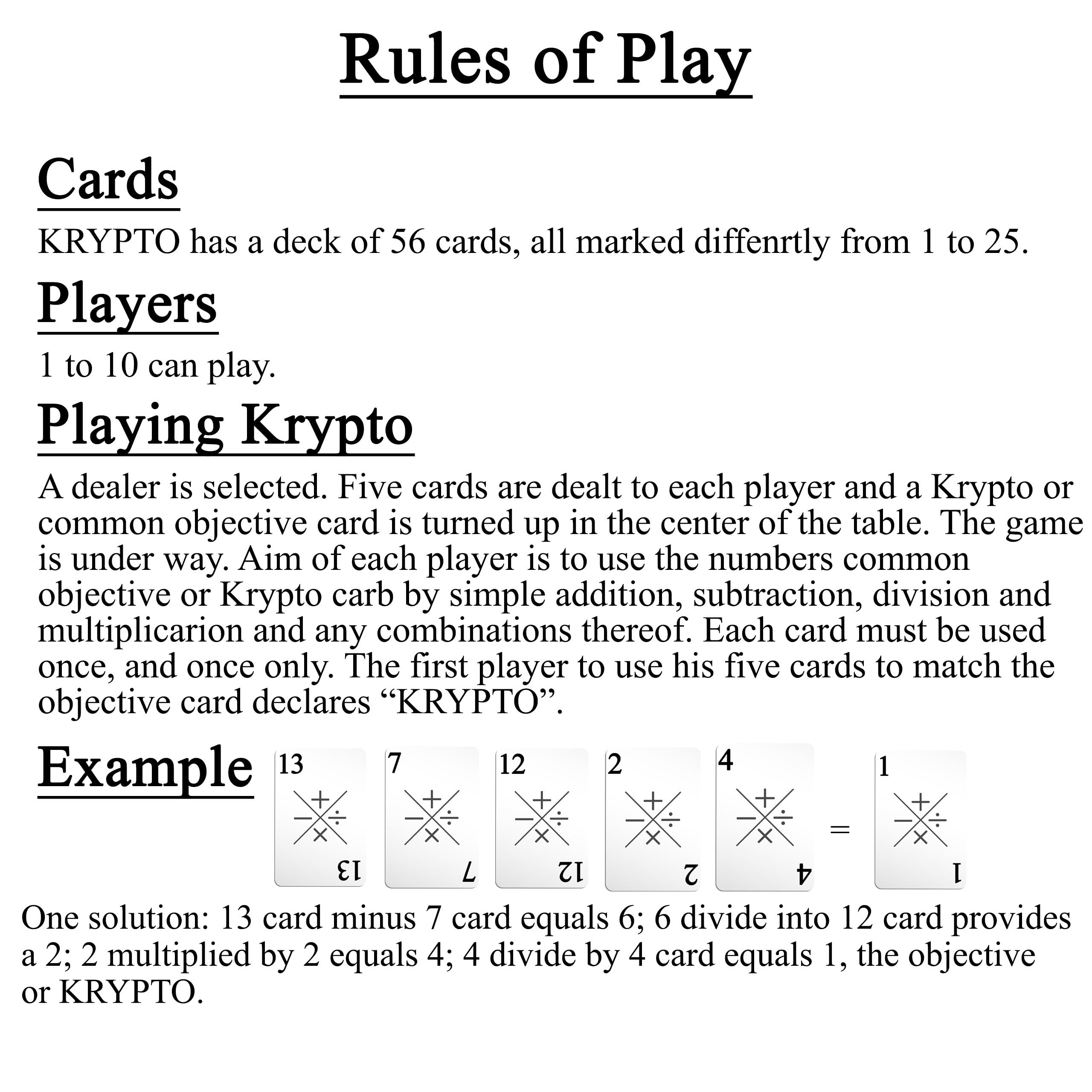 Krypto rules booklet opened for clear gameplay guidance
