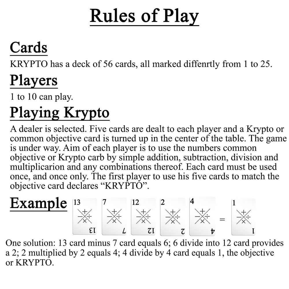 Krypto rules booklet opened for clear gameplay guidance