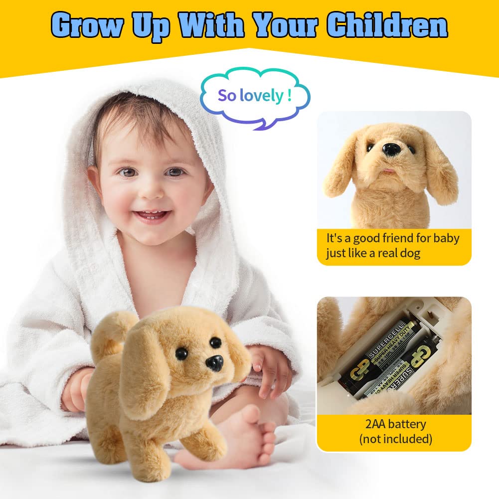 KSABVAIA plush golden retriever toy tail-wagging in action.